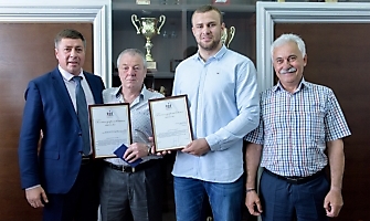 В министерстве физ.культуры и спорта чествовали победителей первенства Европы U23 по греко-римской борьбе Сергея Степанова, Шамиля Ожаева, Михаила Лаптева_8